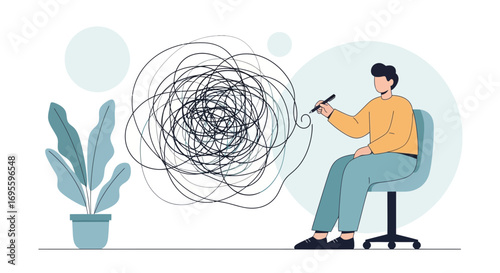 Mental health illustration depicting anxiety and problem solving in a counseling session