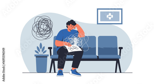 Mental health concept illustration showcasing anxiety and emotional distress depiction with scribble
