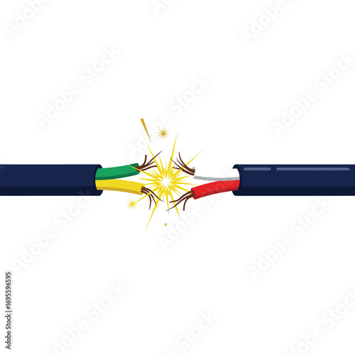 Electric cable sparking with vibrant energy, perfect for illustrating electrical hazards or power outages