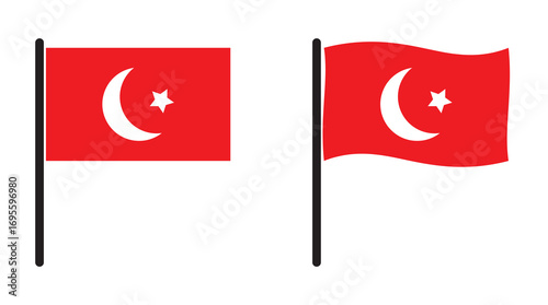 Flag icon set. Waving flag icon. Different flag icons set. Set of red flag icons. different shapes turkey flags, turkey map in official colours and proportion flagpole and wavy shaped