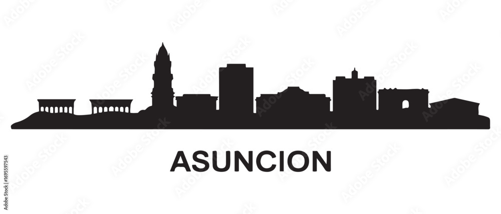 Obraz premium Asuncion skyline silhouette. Black Asuncion city design. Vector black silhouette. with white background