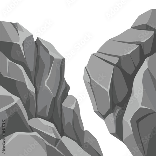 Dramatic rocky cliffs create striking natural frame for adventure themed designs and geological studies