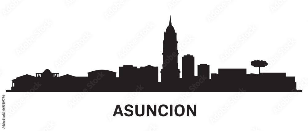 Obraz premium Asuncion skyline silhouette. Black Asuncion city design. Vector black silhouette. with white background