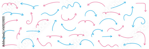 手書きのゆるい矢印アイコンのベクターイラストセット。方向、手描き、シンプル、やじるし