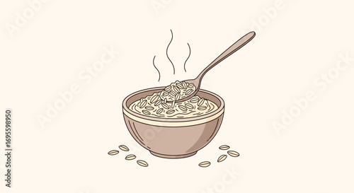 Delicious and Nutritious Oatmeal Bowl with Spoon Ready to be Served for Breakfast Delightfully Drawn