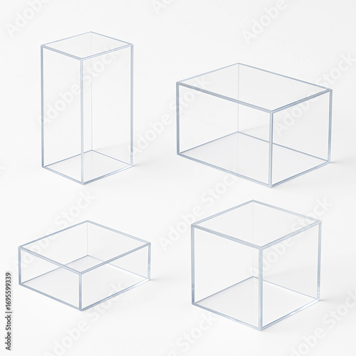 Minimal 3D wireframe cubes isolated on white, modern geometric abstract line shapes for mockups, product design and digital resources.