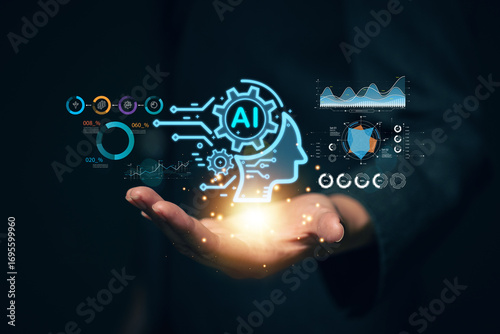 Chatbot chat with AI artificial intelligence. Concept of using AI technology to help work in order to work easier and faster. Future technology development business.
