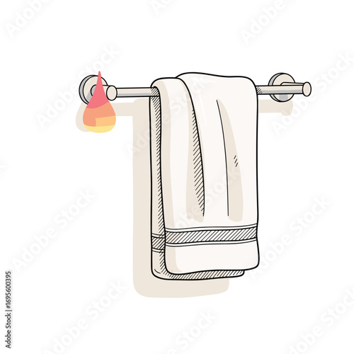 Cozy clean white towel hanging on modern bathroom rack with warm ambient light