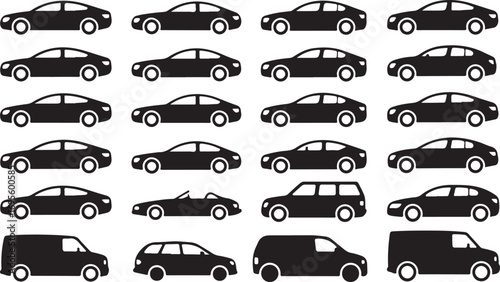 Car Silhouette Collection Diverse Vehicle Set for Automotive Industry and Transportation Design Vector Art