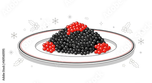Elegant plate of black and red caviar luxury food for festive celebration season