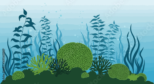 Underwater World Illustration of Seaweed and Coral Reefs in Various Shapes and Sizes