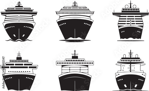 Cruise Ship Vector Collection Ocean Liner Silhouette Illustration Maritime Transport