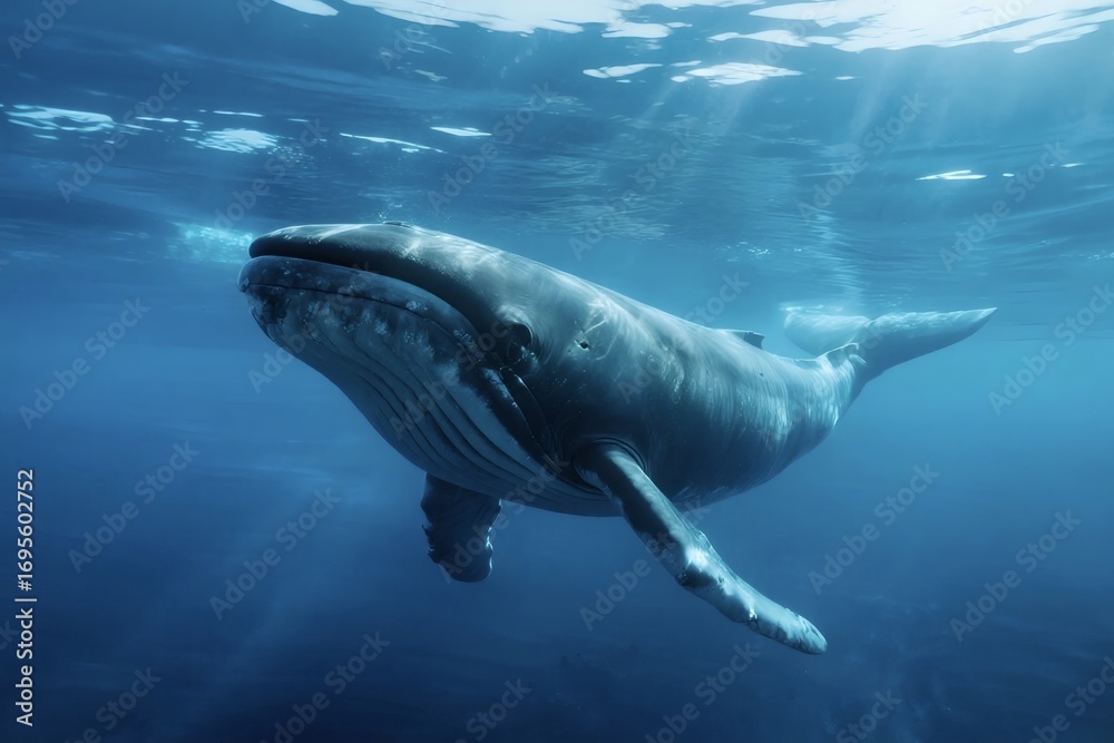 Fototapeta premium Majestic Whale Swimming Gracefully in the Ocean