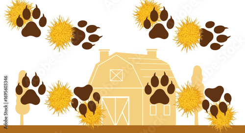 Illustrative design showcasing a farm scene with animal tracks and hay bales vector illustration