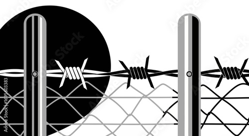 Monochrome Vector Illustration of Barbed Wire Fence Against White Background graphic design