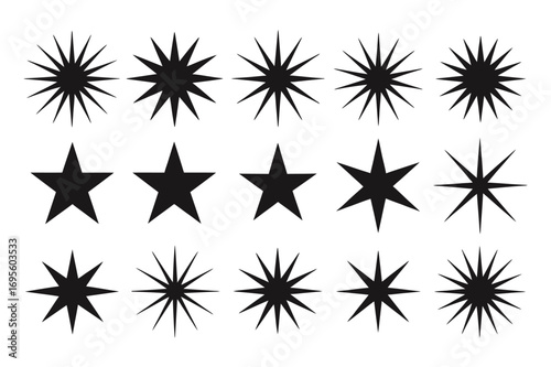 Black Starbursts and Stars Stylized Icon Set