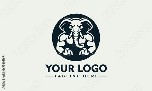 A muscular elephant logo design, showcasing strength and power within a dark circle.