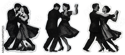 Принти на полотні Vintage dancing couple silhouettes