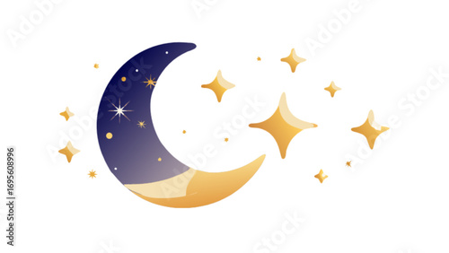Crescent moon and stars vector illustration for night sky celestial astrology and space themed designs