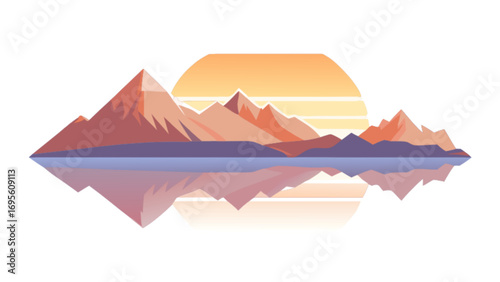 Mountain landscape reflection vector illustration scenic sunset view with gradient colors nature background
