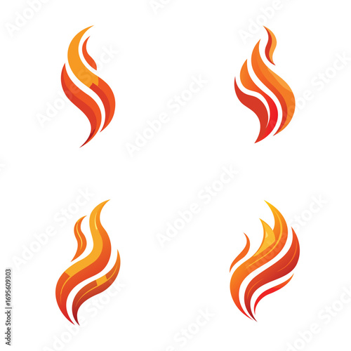 Four stylized flame icons in warm orange and red tones