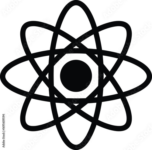 Atom symbol illustration, science and technology concept, nuclear energy design, atomic structure graphic, physics education, chemistry icon, modern scientific research