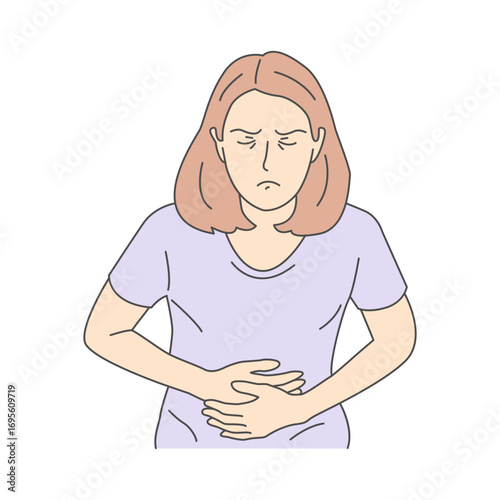 Illustration of a woman experiencing pain and discomfort in her stomach