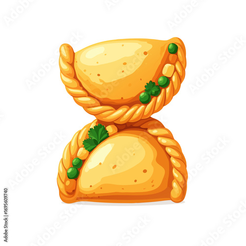 vector illustration of empanadas food icons clipart with green herbs on golden pastry