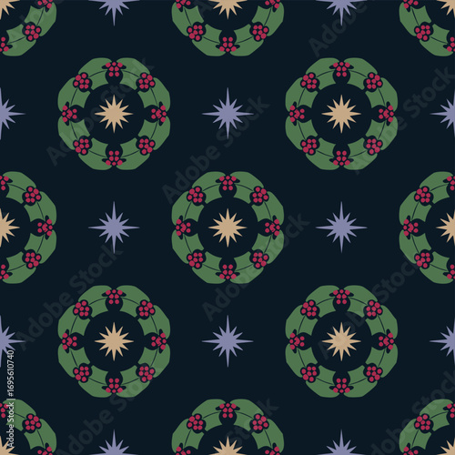 Elegant Geometric Pattern: Seamless Dark Teal Floral Design