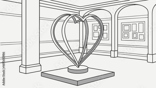 Heart sculpture art gallery exhibition modern art installation love symbol contemporary artwork museum display showcase