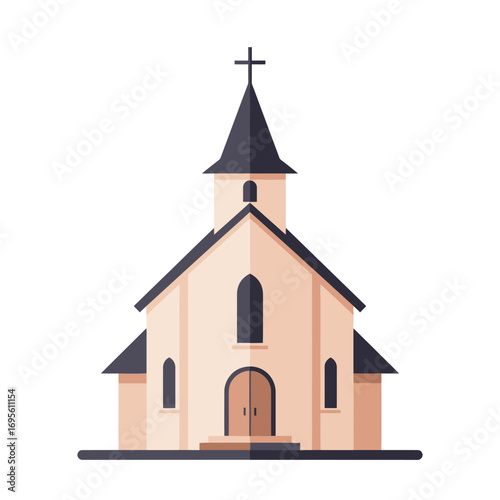 Flat Vector Illustration of Church Building with Cross