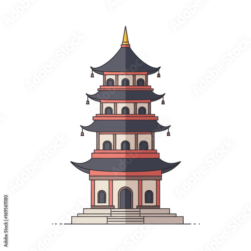 Flat Vector Illustration of Asian Pagoda Temple