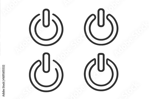 Power button icon set. On and off switch line art symbols. Start, stop, and standby concept for user interface. Technology push button vector logo design collection.