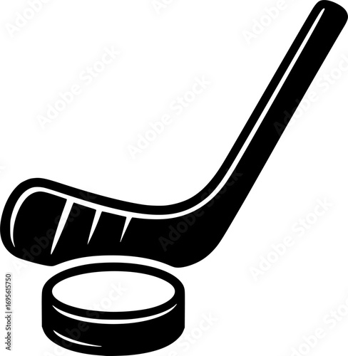 Black and white vector of a puck and short stick, minimalist floorball or ice hockey sports illustration for posters, prints, and graphic design