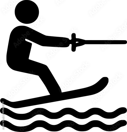 Minimal black and white vector silhouette of a kitesurfer riding the waves, dynamic water sports illustration for posters, prints, and graphic design