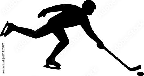 Minimal black and white vector silhouette of an underwater hockey player pushing the puck with a stick, dynamic aquatic sports illustration for posters, prints, and graphic design