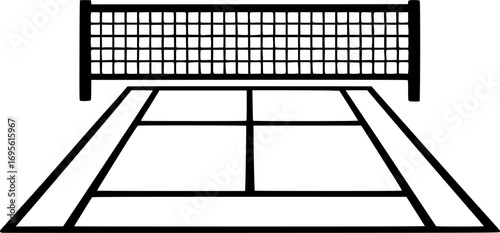 Minimal black and white vector of a sports net and court layout, simple diagram illustration for posters, prints, and graphic design