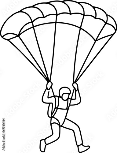 Minimalistic monochrome outline vector of a parachutist in motion, clean design perfect for skydiving, aviation, extreme sports, and adventure themes