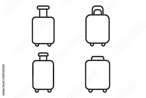 Minimalist luggage icon set. Suitcase in linear style with various handle designs. Vector illustration of travel bags. Baggage outline symbols for vacation, trip and tourism.