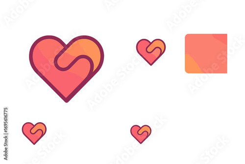 Modern heart symbol logo vector illustration with gradient fill, smooth curves and bold outline, love concept design, icon set for social media and UI design, romantic and affectionate theme