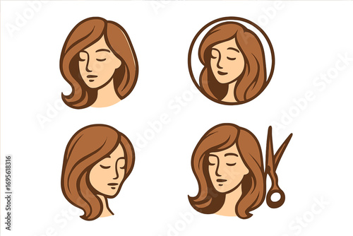 Beauty monogram letter Z with woman silhouette logo design, vector cartoon illustration, elegant female face profile, hair styling icon set, transparent background