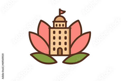 Elegant hotel and beauty spa logo design with lotus flower, luxury vector cartoon illustration, wellness center emblem, relaxation, hospitality, nature-inspired symbol