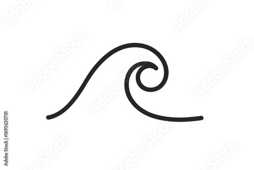 Minimalist wave outline logo design, simple black line art, ocean wave symbol, vector cartoon illustration with transparent background, modern water emblem, surfing icon