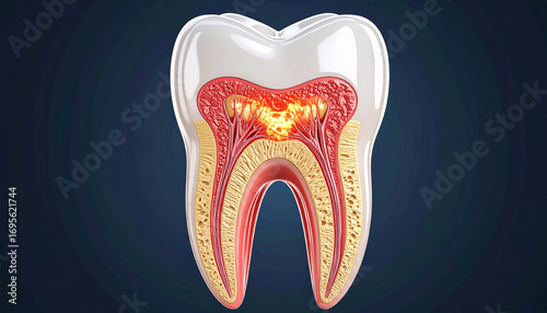 Cross section of a human molar tooth showing internal structure and pulp image