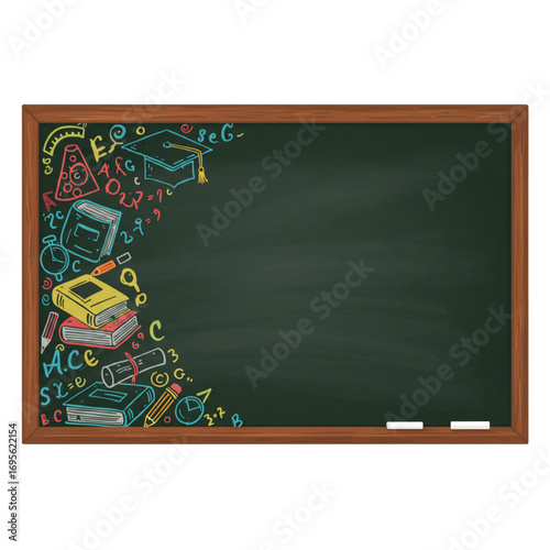 Colorful Chalkboard with Educational Icons Creative Illustration on White Background