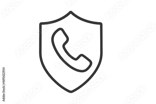 Secure call icon with shield for protection. Phone safety symbol. Spam and fraud call blocking concept. Customer support, helpline, and contact center security vector logo.
