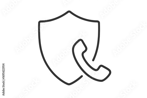 Secure call center icon. Shield and phone symbol for protection and safety. Concept for customer service, hotline support, and communication security. Minimalist line art vector.