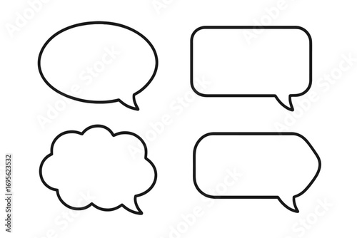 Speech bubble outline icon set. Collection of blank thought bubbles & chat boxes for communication concepts. Vector graphic for dialogue, messages, comments, quotes & comic design.