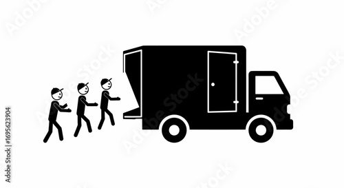 Delivery men loading cargo into a truck for transportation and shipping.