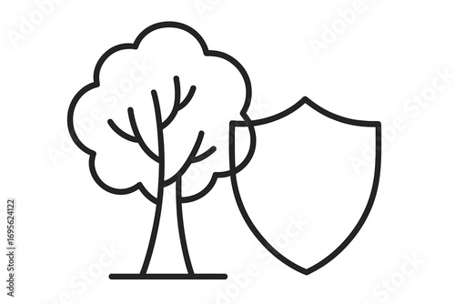 Nature protection icon with tree and shield symbol. Concept of environment conservation, safety, and security. Eco friendly vector illustration for web design, app, and sustainability.